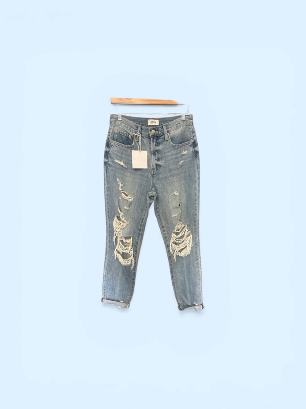 pistola Light Blue Distressed high rise relaxed roller